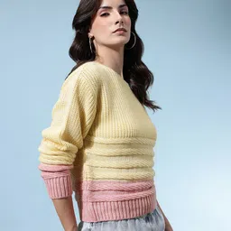 glitchez Cable Knit Colorblaocked Regular Fit Pullover image 2