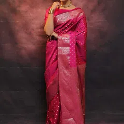 Snofi Creation Paisley Woven Design Zari Kanjeevaram Saree With Unstitched Blouse-picture-10