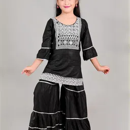 ikonic fashion Girls Festive & Party Angarkha and Sharara Set (Black Pack of 1)-picture-16