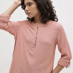 The Roadster Life Co. Dobby Weave Mandarin Collar Roll-Up Sleeves Top-picture-19