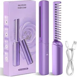 Shopsmart enterprises Portable 2-in-1 Negative Ion Styling Comb & Hair Straightener Rechargeable Mini Hair Straightener Mobile Heat Hair Straightener Comb Hair Straightener-image-65