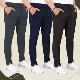 achalnath enterprises Pack of 3 Men Regular Fit Black, Blue, Green Lycra Blend Trousers image 1