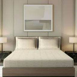 platina india Off White Geometric Jacquard Allover Pattern 300 Tc Cotton King Sized Double Bedsheet With 2 Pillow Covers image 1