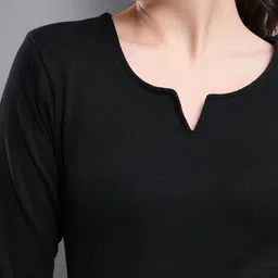 q-rious Casual Regular Sleeves Solid Women Black Top image 5