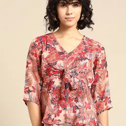 WoowZerz Floral Print Twisted Chiffon Peplum Top image 1