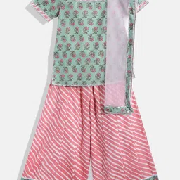 Readiprint Fashions Girls Green Floral Printed Gotta Patti Pure Cotton Kurta with Palazzos & With Dupatta-picture-17