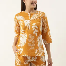 SANSKRUTIHOMES Women Mustard Yellow & White Printed Cotton Night suit-picture-16