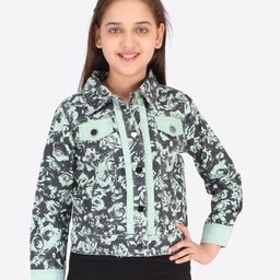 CUTECUMBER Girls Black & Green Floral Printed Jacket-picture-26