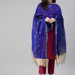 swatika Blue Woven Design Bhagalpuri Dupatta image 2