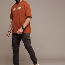 The Roadster Lifestyle Co. Oversized Fit Pure Cotton Typography Printed Drop-Shoulder Sleeves Casual T-shirt-picture-12