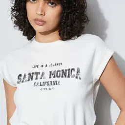 Kappa Off White Cotton Regular Fit Printed Top image 4