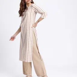 Anouk Rustic V-Neck Woven Design Striped Straight Kurta image 4