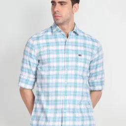 Arrow Sport Blue Cotton Slim Fit Checks Shirt-image-41