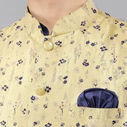 Manish Creations Mandarin Collar Jacquard Straight Kurta With Churidar And Nehru Jacket image 3