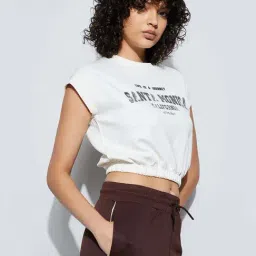 Kappa Off White Cotton Regular Fit Printed Top image 3