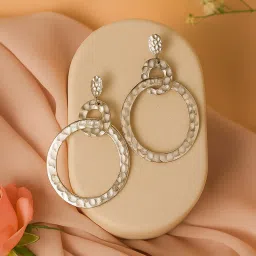 Estele Gold-Plated Circular Shape Drop & Dangle Lightweight Beaten Gold Earrings for Women image 1