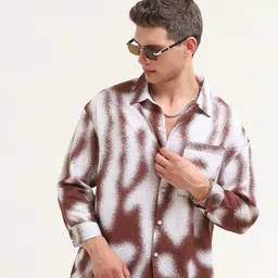 Espanshe Men Abstract Printed Spread Collar Pure Cotton Casual Shirt-picture-20