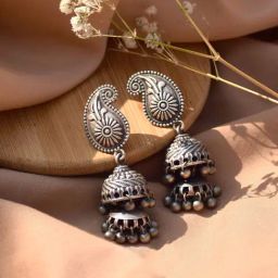 Teejh Mango Butti Silver Oxidized Jhumki Earrings-picture-10