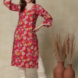Fashor Pink Printed Straight Kurta-image-37