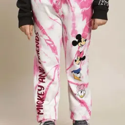 Kidsville Pink & White Cotton Printed Mickey & Friends Trackpants-picture-25
