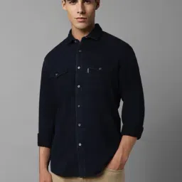 Louis Philippe Jeans Navy Cotton Slim Fit Shirt-picture-9