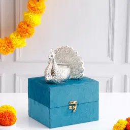 Archies Silver-Toned Peacock Diya Candle Holder-picture-23