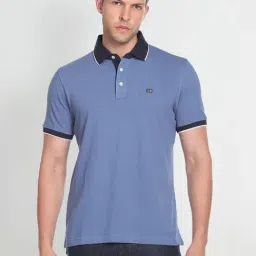 Arrow Sport Blue Cotton Regular Fit Self Pattern Polo T-Shirt-picture-41