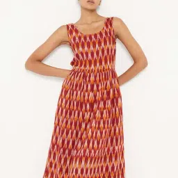 ANCESTRY Orange & Red Printed Midi Dress-picture-12