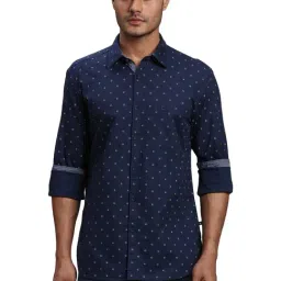 Parx Blue Cotton Slim Fit Printed Shirt-picture-28