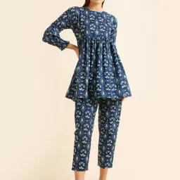 Sweet Dreams Navy Cotton Printed Tunic With Pyjamas-image-62