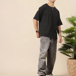 PockMAN Men Bio Finish Solid Round Neck Cotton Oversized T-shirt image 3