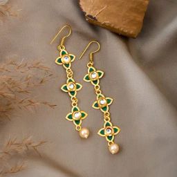 Teejh Tvarita Dark Green & Golden Dangler Earrings-picture-31
