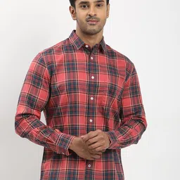 Indian Terrain Classic Slim Fit Tartan Checks Checked Spread Collar Cotton Casual Shirt-image-87