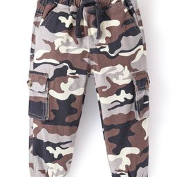 Babyhug Cotton Spandex Full Length Elasticated With Stretch Trouser Camouflage Print - Brown-picture-40