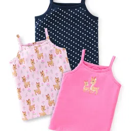 Babyhug 100% Cotton Slips With Deer Print Pack Of 3 - Pink & Navy Blue image 1