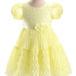 Babyhug Puffed Sleeves Fit And Flare Party Wear  Frock  With Froral Applique- Yellow-picture-27