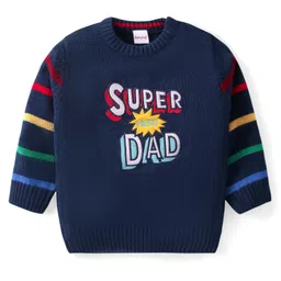 Babyhug Knitted Full Sleeves Pullover Striped Designed Sweater with Text Embroidery - Navy Blue-image-30