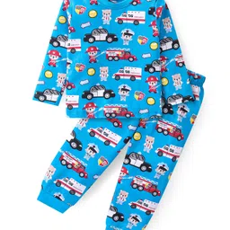 Babyhug Cotton Knit Full Sleeves Night Suit with Car  Print - Blue-image-8