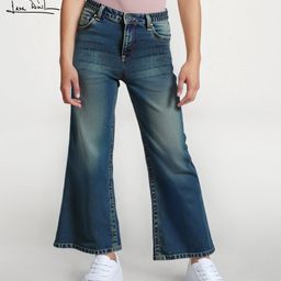 arias by lara dutta Arias Cotton Woven Full Length Washed Bootcut Jeans With Stretch - Blue-picture-25