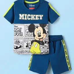 Babyhug Disney Single Jersey Knit Half Sleeves T-Shirt & Shorts Set With Mickey Mouse Graphics - Navy Blue-picture-19