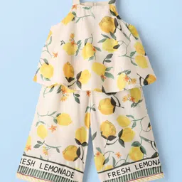Little Kangaroos Woven Sleeveless Jumpsuit with Tropical Print - Yellow-picture-21