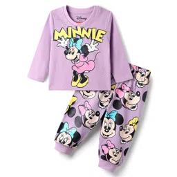 Babyhug Disney Single Jersey Knit Full Sleeves Night Suit With Minnie & Friends Graphics - Lavender-picture-25