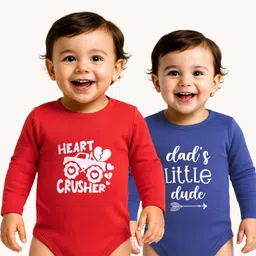 Doodle Poodle 100% Cotton Knit Full Sleeves Text Printed Onesies Pack Of 2 - Red & Navy Blue-image-83