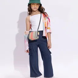 Taffykids Muslin Woven Three Fourth Sleeves Abstract Printed Shirt & Cargo Pant With Inner Top Set - Multi Colour-picture-18