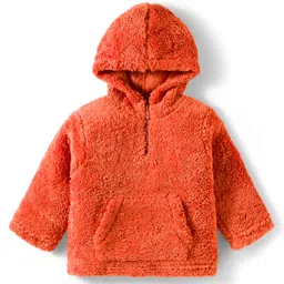 Babyhug Fur Knit Full Sleeves Hooded Sweatshirt with Kangaroo Pocket - Rust Orange-picture-25
