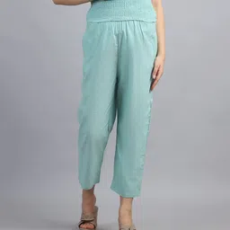 Moms Maternity Cotton Blend Woven Solid Maternity High Waist Trousers - Mint Green-picture-22