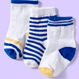 Cute Walk by Babyhug Ankle Length Antibacterial Socks With Stripes Pack Of 3 - White-picture-13