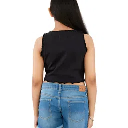 Olele Sleeveless Solid Crop Top - Ebony Black image 3