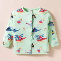 ToffyHouse Single Jersey Knit Full Sleeves Night Suit with Vehicle & Animal Print - Light Green image 2