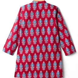 Pine Kids Cotton Woven Mandarin Collar Kurta With Floral Print - Maroon image 2